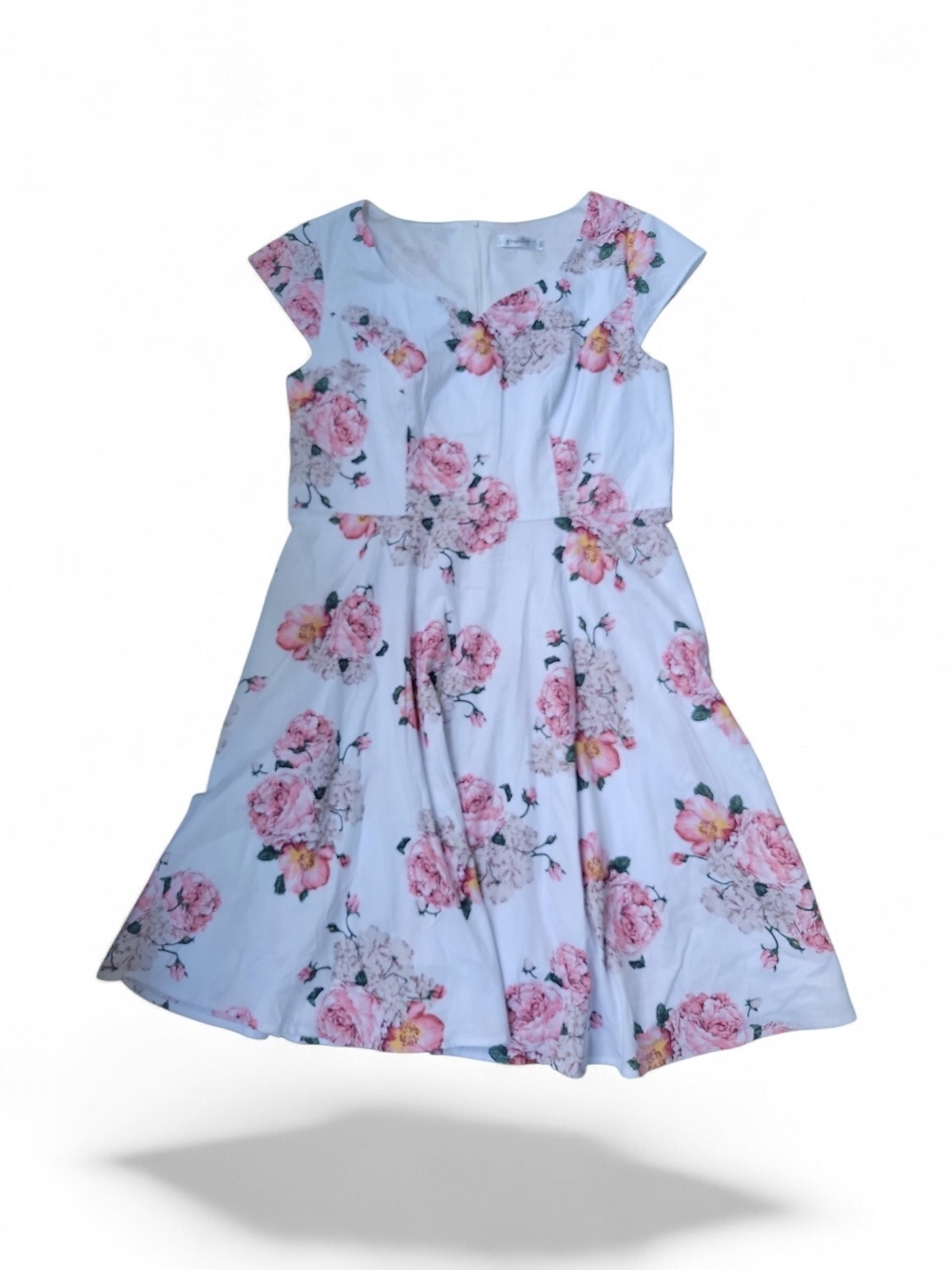 Elegant White Dress with Pink Floral Print